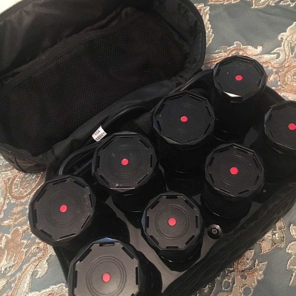 T3 Hot Velvet Rollers with travel case and extras